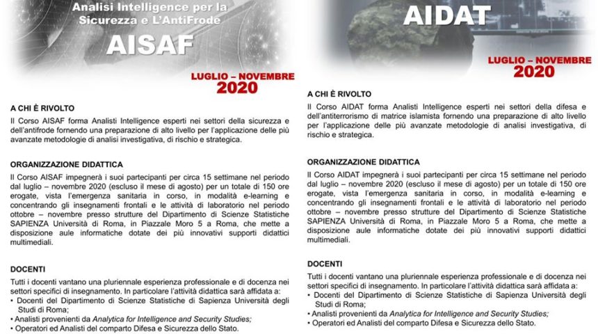 Corso di perfezionamento dell’Università La Sapienza di Roma e di Analytica for intelligence and security studies